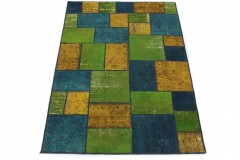 Patchwork Teppich Blau Grün Orange in 240x160