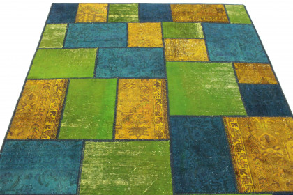 Patchwork Rug Blue Green Orange in 240x160 (4 / 4)