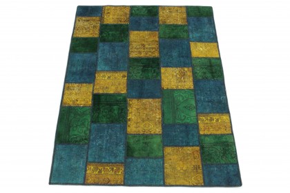 Patchwork Rug Yellow Turquoise Green in 200x150