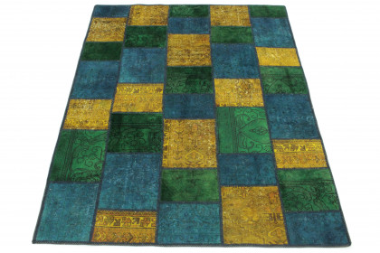 Patchwork Rug Yellow Turquoise Green in 200x150 (2 / 7)