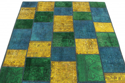 Patchwork Rug Yellow Turquoise Green in 200x150 (6 / 7)