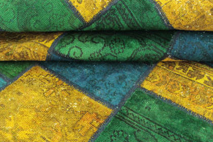 Patchwork Rug Yellow Turquoise Green in 200x150 (7 / 7)