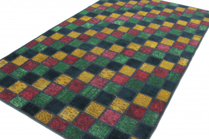 Patchwork Teppich Blau Grün Gelb Rot in 210x130 (3 / 4)
