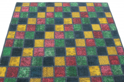 Patchwork Teppich Blau Grün Gelb Rot in 210x130 (4 / 4)