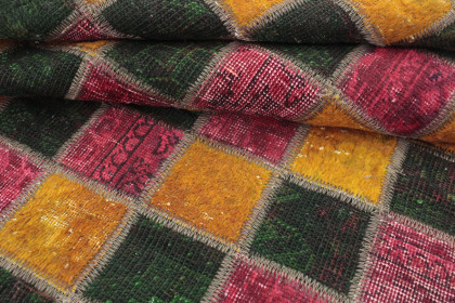 Patchwork Rug Orange Red Green in 170x130 (4 / 4)