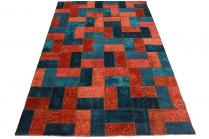 Patchwork Teppich Rot Blau Türkis in 370x240cm