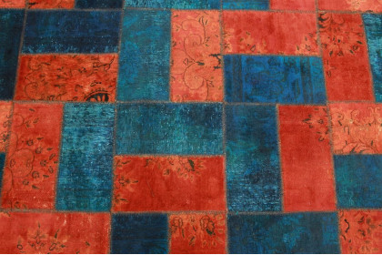 Patchwork Teppich Rot Blau Türkis in 370x240cm (1001-1837) 