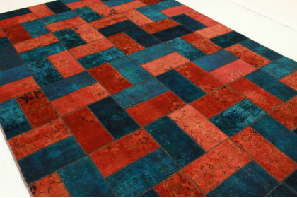 Patchwork Rug Red Blue Turquoise in 370x240cm (4 / 6)