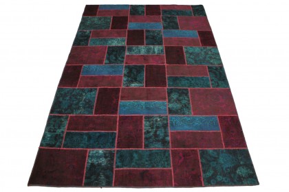 Patchwork Teppich Rot Blau in 310x200cm