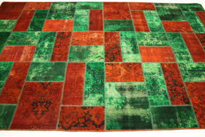 Patchwork Rug Orange Green in 310x200cm (2 / 7)