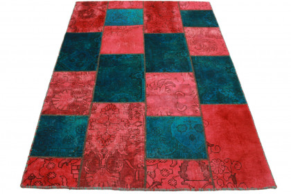 Patchwork Rug Red Turquoise in 200x140cm