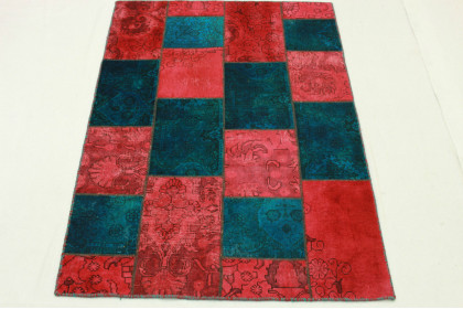 Patchwork Teppich Rot Türkis in 200x140cm (2 / 10)