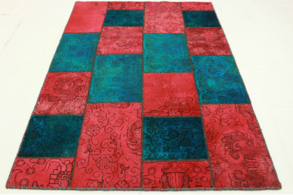 Patchwork Teppich Rot Türkis in 200x140cm (3 / 10)