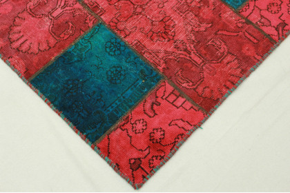 Patchwork Teppich Rot Türkis in 200x140cm (4 / 10)