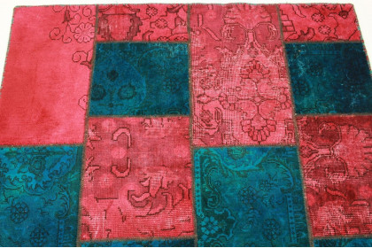 Patchwork Teppich Rot Türkis in 200x140cm (5 / 10)