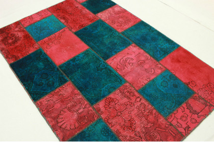 Patchwork Teppich Rot Türkis in 200x140cm (7 / 10)