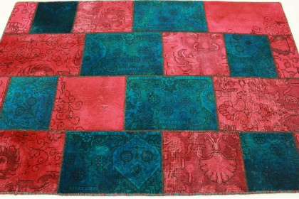 Patchwork Teppich Rot Türkis in 200x140cm (8 / 10)