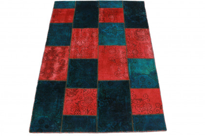 Patchwork Teppich Rot Blau Türkis in 200x140cm