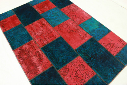 Patchwork Rug Red Blue Turquoise in 200x140cm (2 / 4)