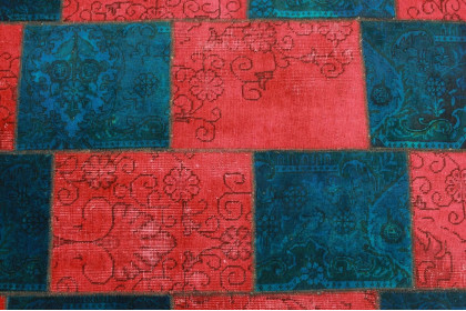 Patchwork Rug Red Blue Turquoise in 200x140cm (4 / 4)