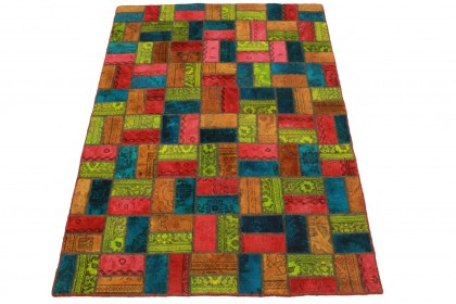 Patchwork Rug Orange Blue Pink Yellow in 200x140cm