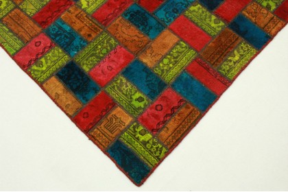 Patchwork Rug Orange Blue Pink Yellow in 200x140cm (2 / 5)
