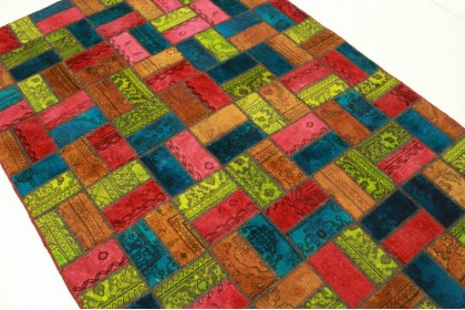 Patchwork Rug Orange Blue Pink Yellow in 200x140cm (3 / 5)