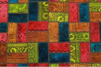 Patchwork Rug Orange Blue Pink Yellow in 200x140cm (4 / 5)