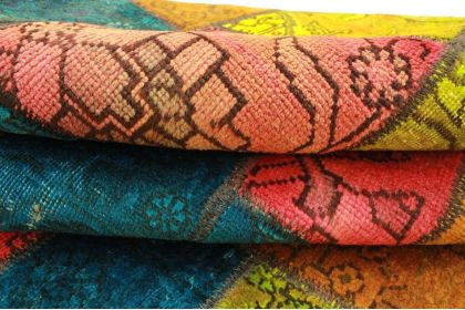 Patchwork Teppich Rot Blau Pink in 200x150cm (10 / 10)