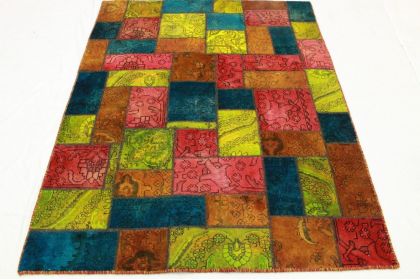 Patchwork Teppich Rot Blau Pink in 200x150cm (2 / 10)