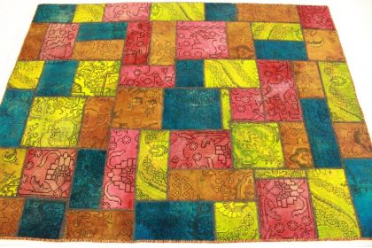 Patchwork Teppich Rot Blau Pink in 200x150cm (3 / 10)