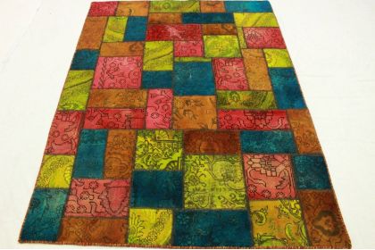 Patchwork Teppich Rot Blau Pink in 200x150cm (4 / 10)