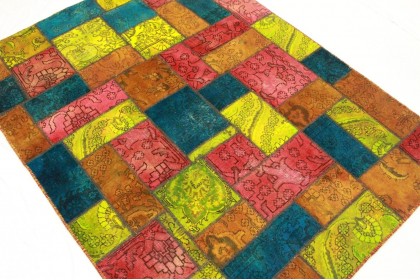 Patchwork Teppich Rot Blau Pink in 200x150cm (5 / 10)