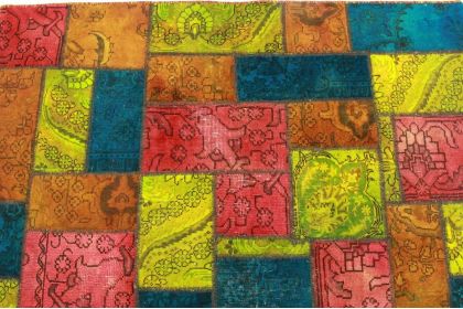 Patchwork Teppich Rot Blau Pink in 200x150cm (8 / 10)