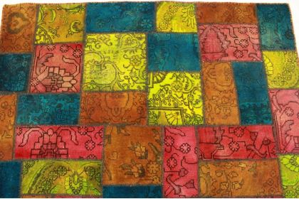 Patchwork Teppich Rot Blau Pink in 200x150cm (9 / 10)