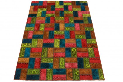 Patchwork Rug Orange Red Blue in 210x140cm