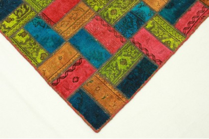 Patchwork Rug Orange Red Blue in 210x140cm (2 / 5)