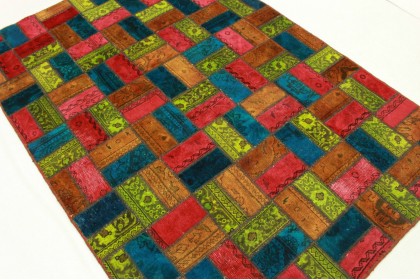Patchwork Rug Orange Red Blue in 210x140cm (4 / 5)