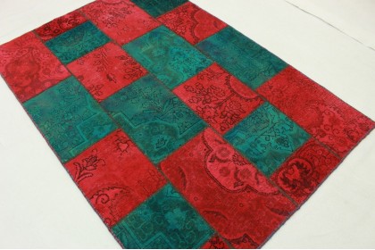 Patchwork Teppich Rot Türkis in 200x140cm (3 / 4)