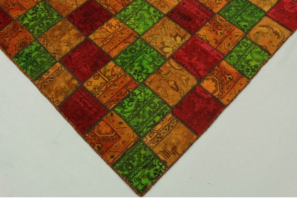 Patchwork Rug Orange Green Red in 240x160cm (2 / 6)