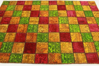 Patchwork Rug Orange Green Red in 240x160cm (3 / 6)