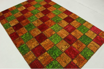 Patchwork Rug Orange Green Red in 240x160cm (4 / 6)