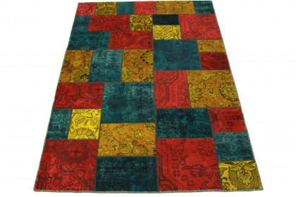 Patchwork Teppich Rot Türkis Gelb in 240x170cm