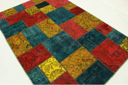 Patchwork Teppich Rot Türkis Gelb in 240x170cm (5 / 5)