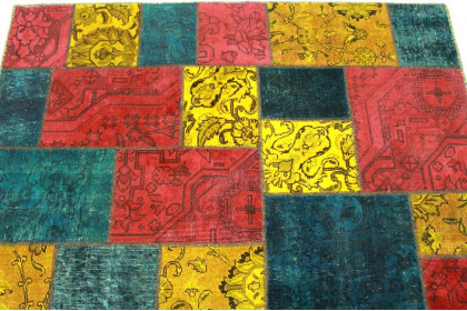 Patchwork Teppich Rot Türkis Gelb in 240x170cm (2 / 5)
