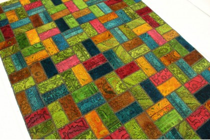 Patchwork Rug Orange Green Blue Turquoise in 250x160cm (4 / 4)