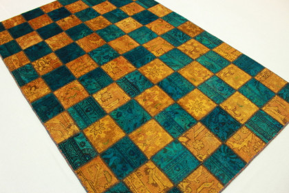 Patchwork Teppich Orange Türkis in 240x160cm (2 / 5)
