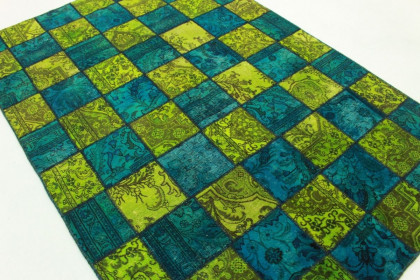 Patchwork Rug Green Blue in 250x170cm (2 / 4)