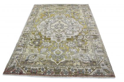 Carpetido Design Vintage Rug Yellow Green Light Gray in 300x220