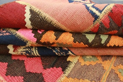 Kelim Patchwork Teppich Rosa in 240x160cm (5 / 5)